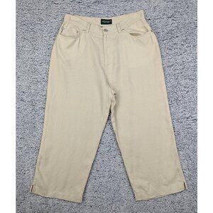 Lauren Ralph Lauren 100% Linen Wide Leg Capris Size 10 Boho Beach Travel Beige